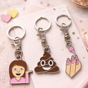 Emoji Keychain Set of 3- Pink and Brown NWOT